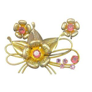 Vintage signed CM Curtman Co. 12K Gold filled Floral Brooch and Screw-On Earring
